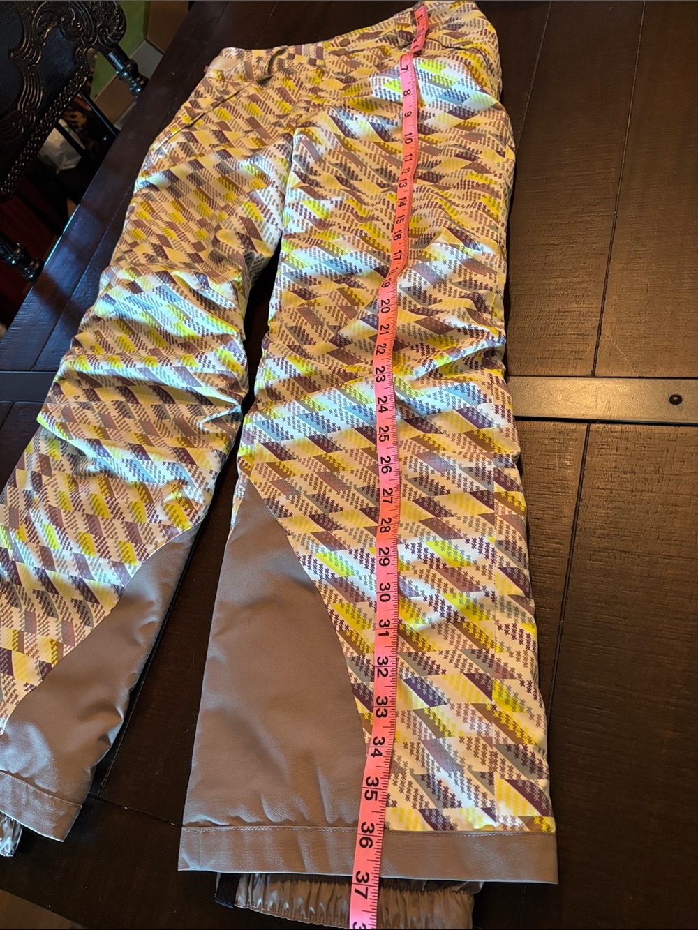 Patagonia Kids Geometric Snow Pants in Yellow and Brown - Picture 4 of 10